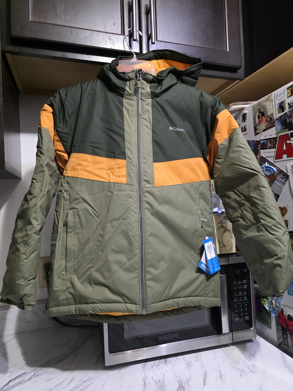 Columbia Youth Olive & Orange Insulated Hooded Jacket Size Large